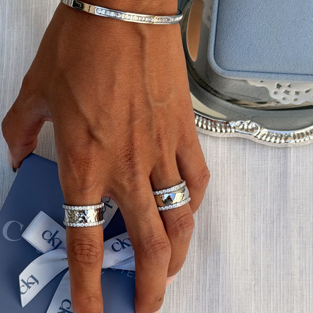 Hamret & Krystal Bangle Sæt 18K Guldbelagt