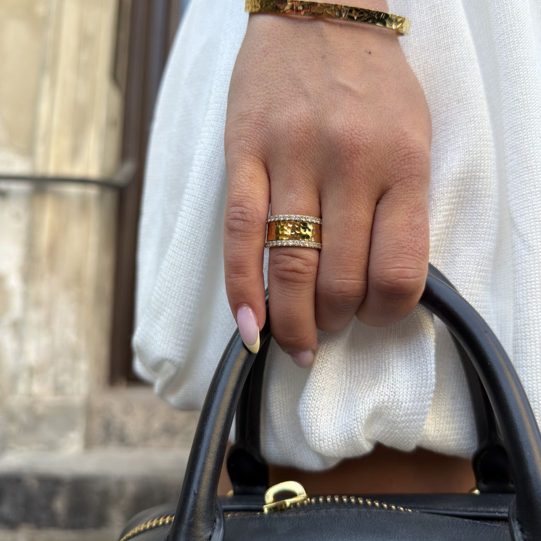 Hamret & Krystal Bangle Sæt 18K Guldbelagt