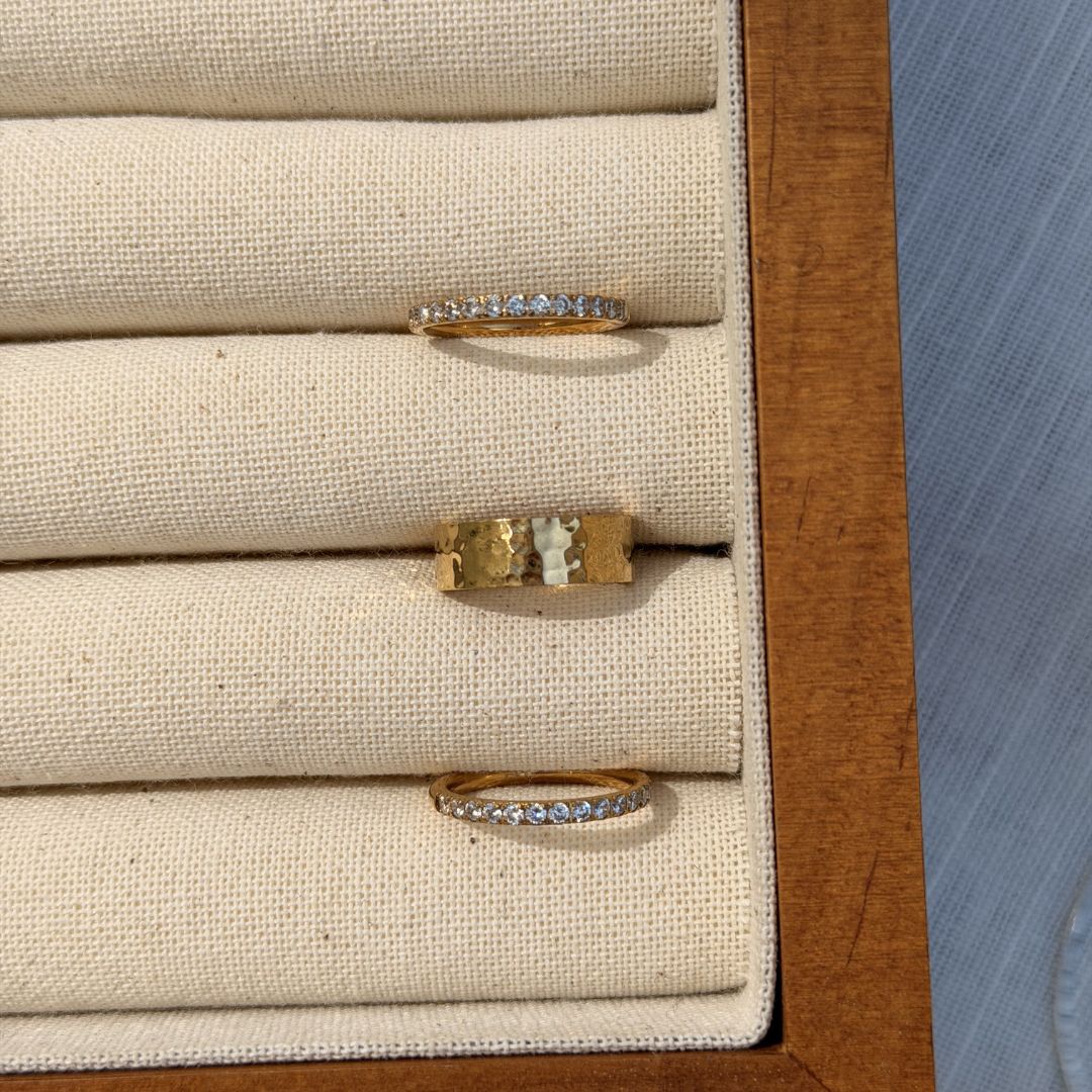 Hamret & Krystal Bangle Sæt 18K Guldbelagt