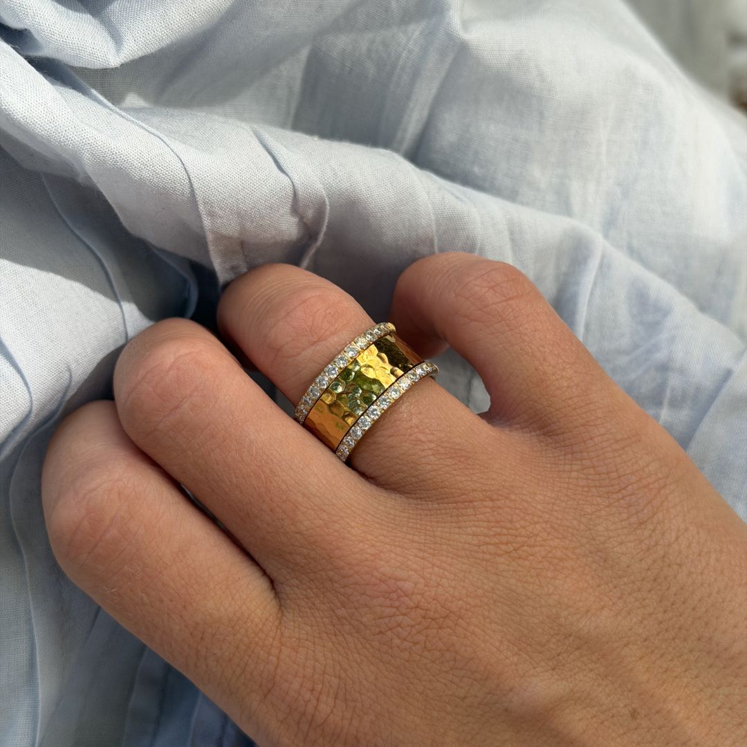 Hamret & Krystal Bangle Sæt 18K Guldbelagt