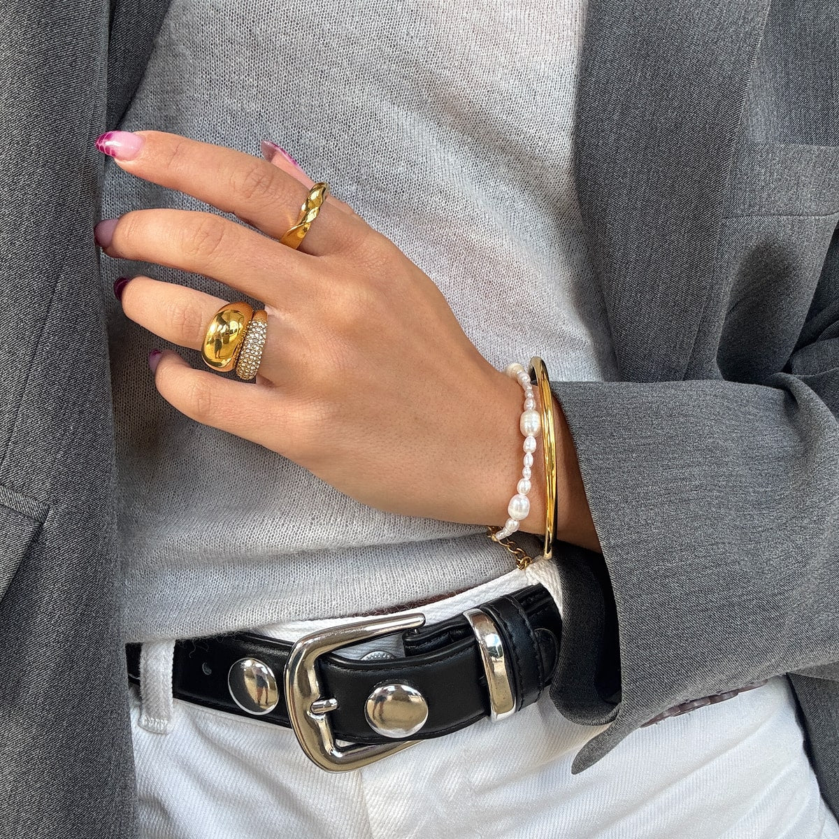 Harmony perle armbånd med classic dome pavé krystal ring