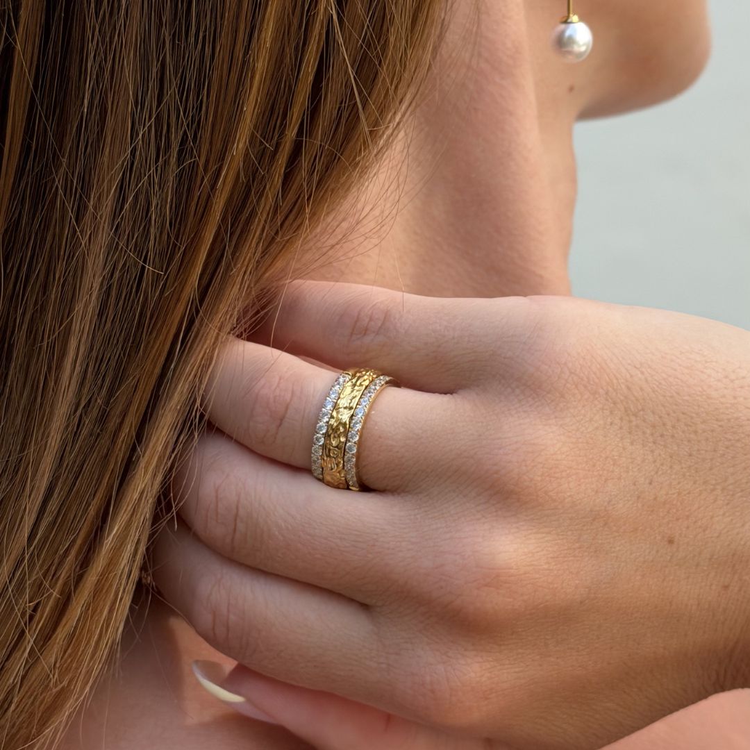 Hamret & Krystal Bangle Sæt 18K Guldbelagt
