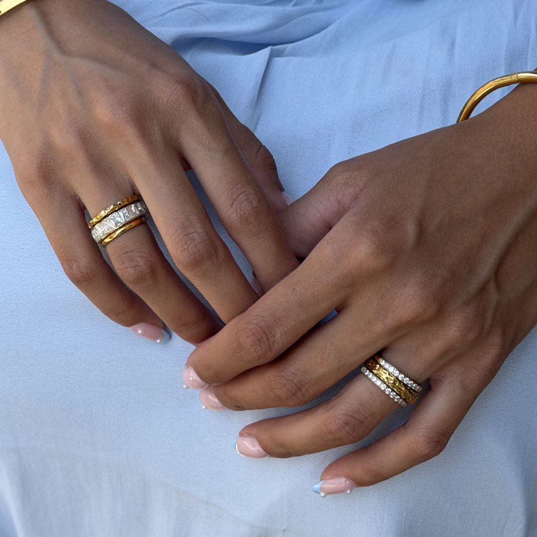 Hamret & Krystal Bangle Sæt 18K Guldbelagt