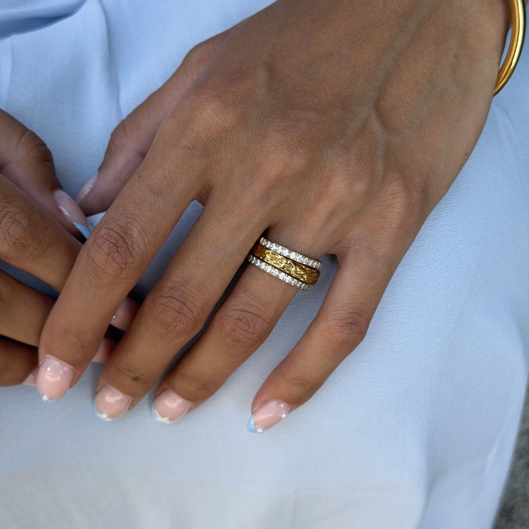 Hamret & Krystal Bangle Sæt 18K Guldbelagt