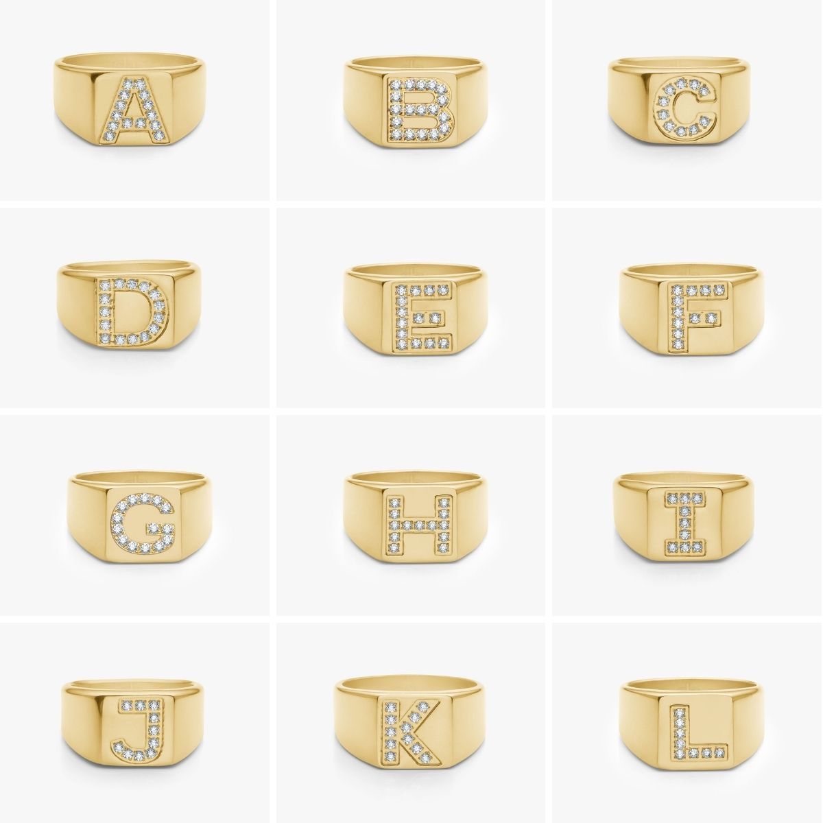 Krystal Bogstav Firkantet Signet Ring 18K Guldbelagt