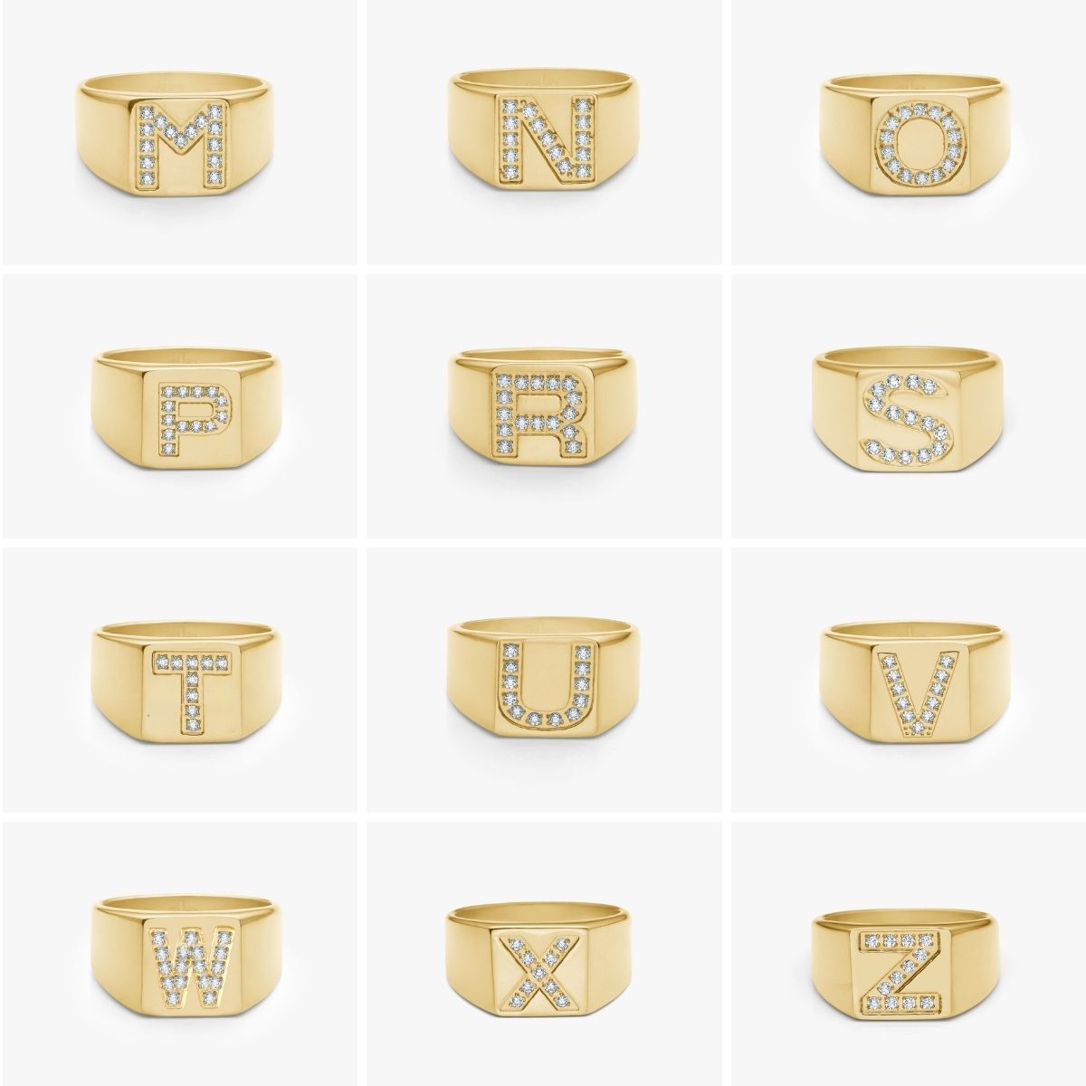 Krystal Bogstav Firkantet Signet Ring 18K Guldbelagt
