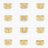 Krystal Bogstav Firkantet Signet Ring 18K Guldbelagt