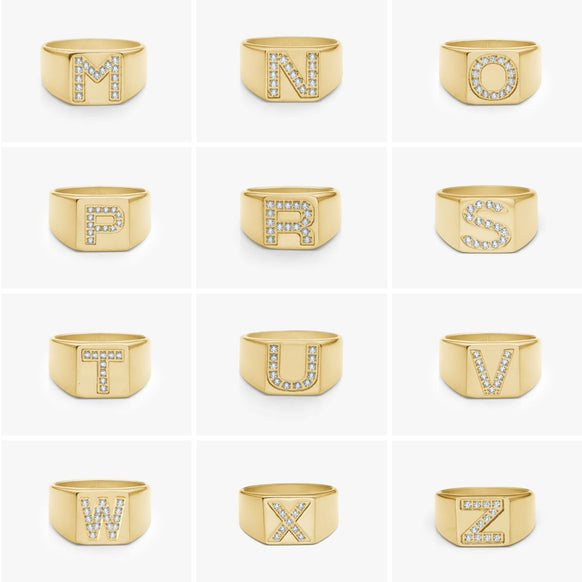 Krystal Bogstav Firkantet Signet Ring 18K Guldbelagt