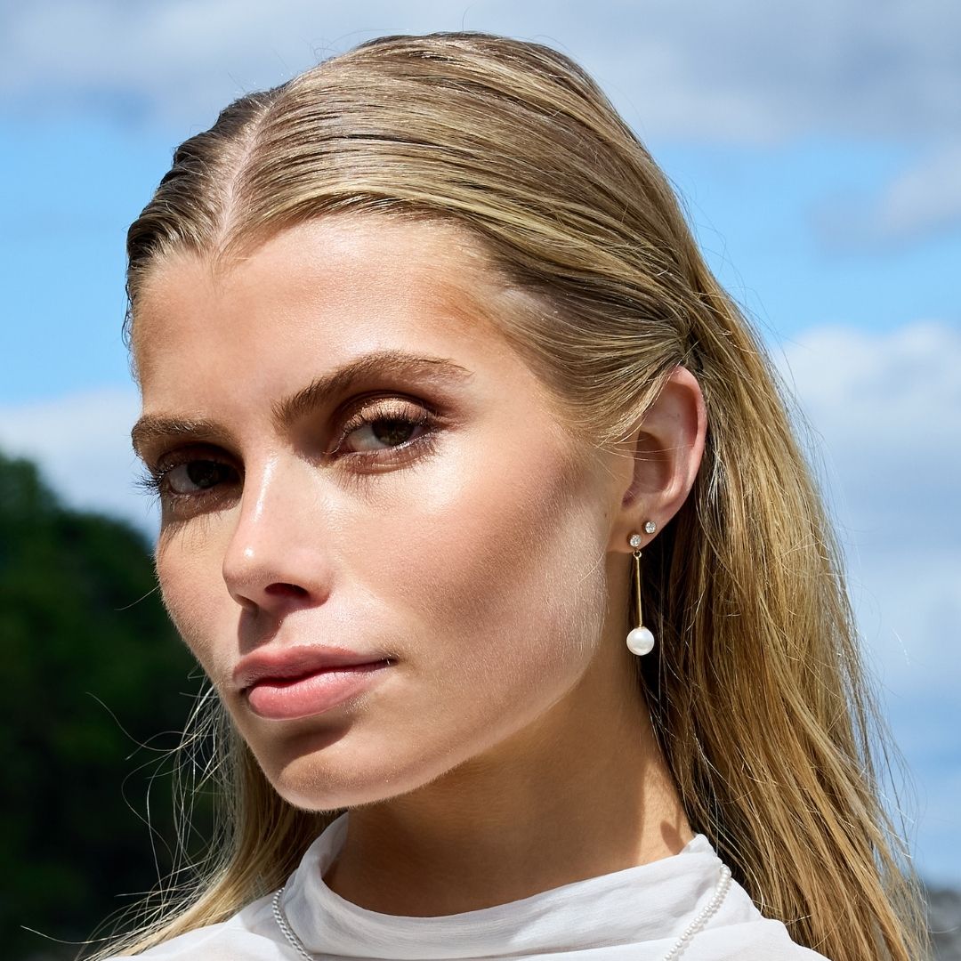 Krystal Perle Drop Øreringe 18K Guldbelagt Kort
