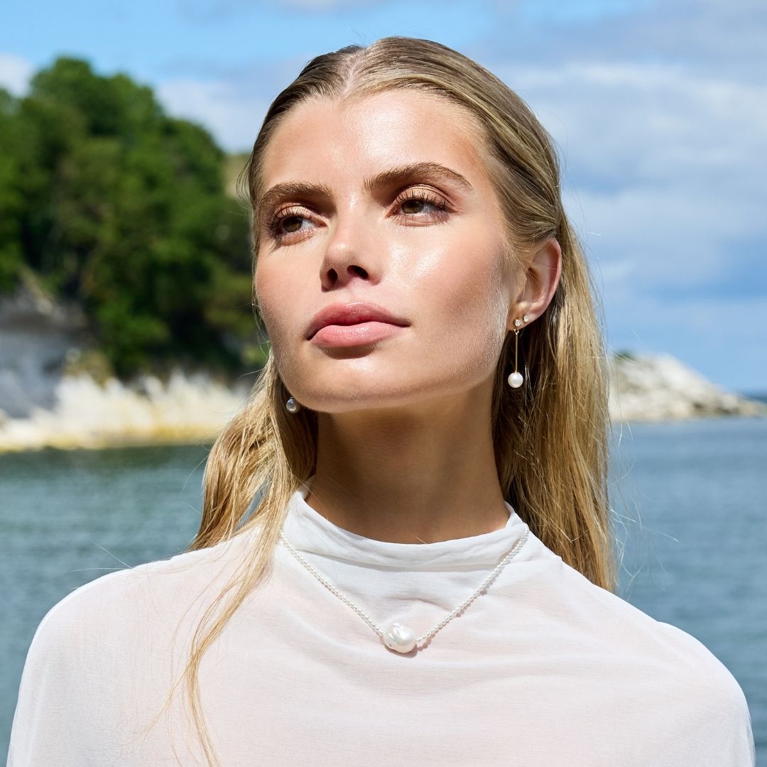 Krystal Perle Drop Øreringe 18K Guldbelagt Kort