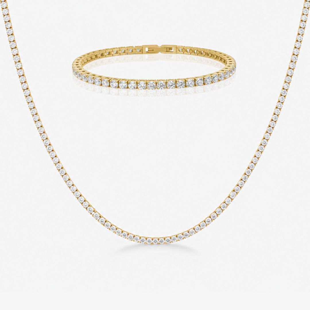 Tennis Luxe Sæt 18K Guldbelagt 3mm