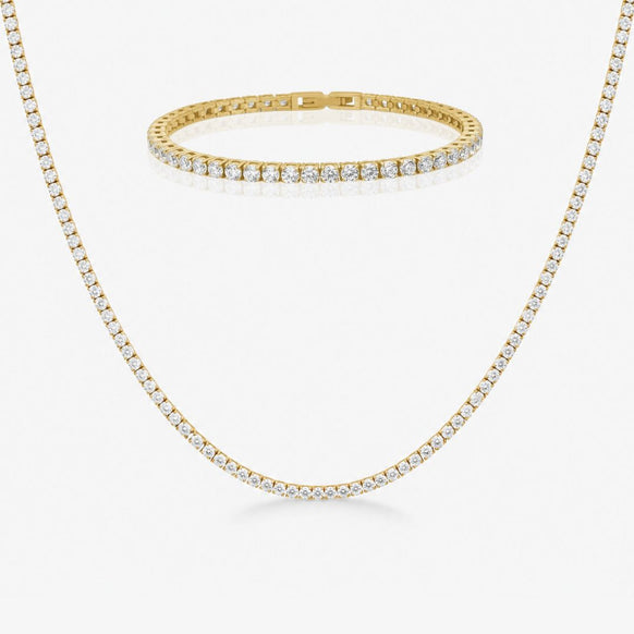 Tennis Luxe Sæt 18K Guldbelagt 3mm