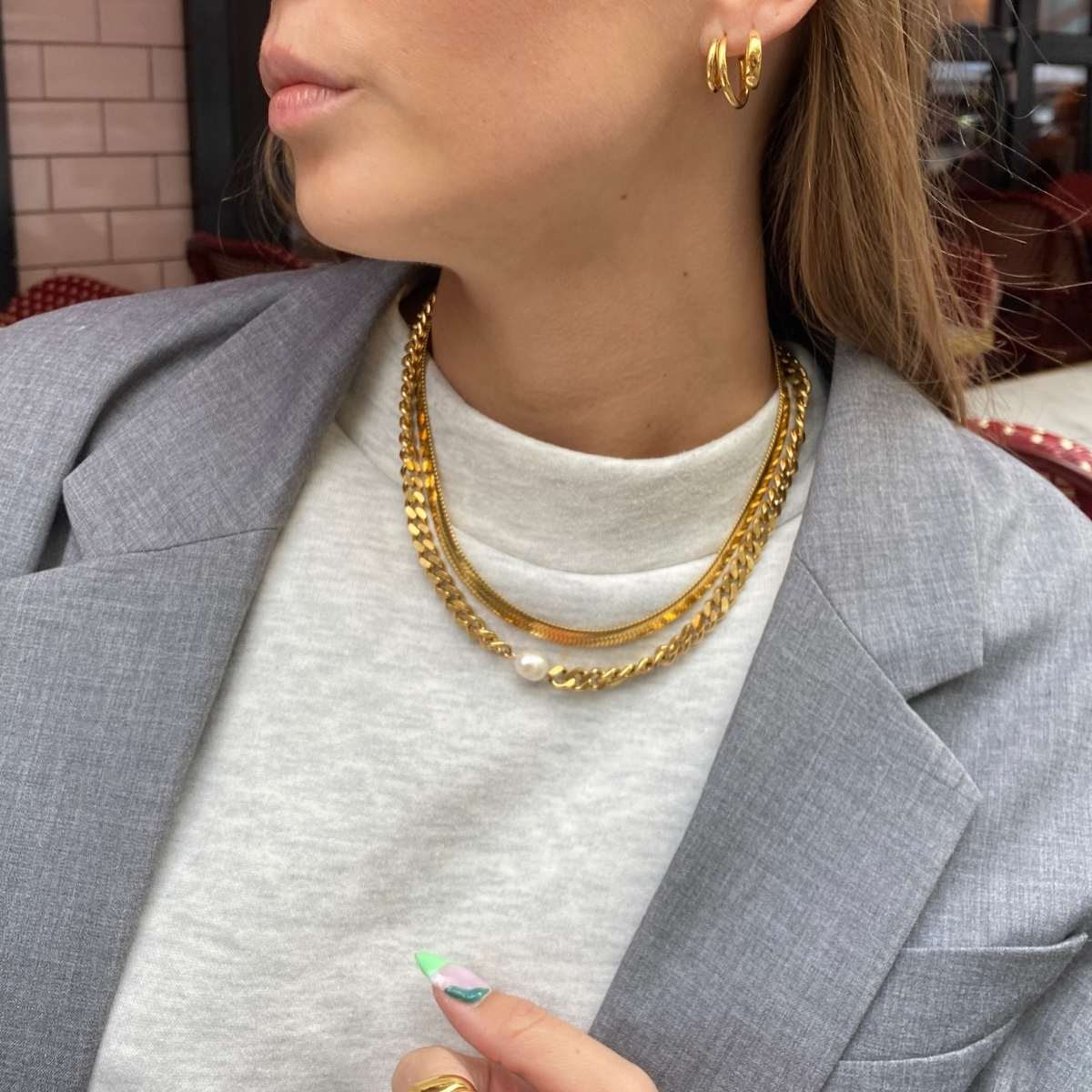 Panser Facet Solo Perle Halskæde 18K Guldbelagt 7mm Camilla krøyer Jewellery